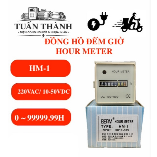 Đồng Hồ Đếm Giờ Hoạt Động Hour Meter HM-1 Hiệu BERM HM1