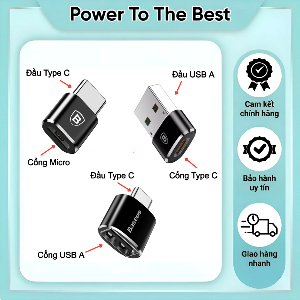 Đầu chuyển OTG usb type c sang usb full size Baseus (TYPE C- USB)/ (USB-TYPE C)/ (TYPE C-MICRO)