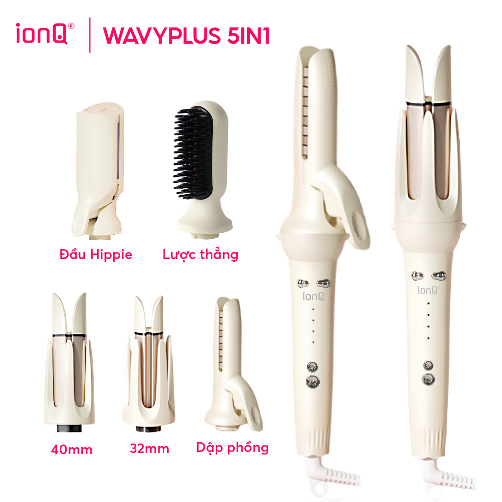 Máy uốn tóc làm xoăn tự động 5in1 Wavy Plus trục 40mm,32mm,1 dập phồng,1 hippie,1 lược tặng kẹp lược