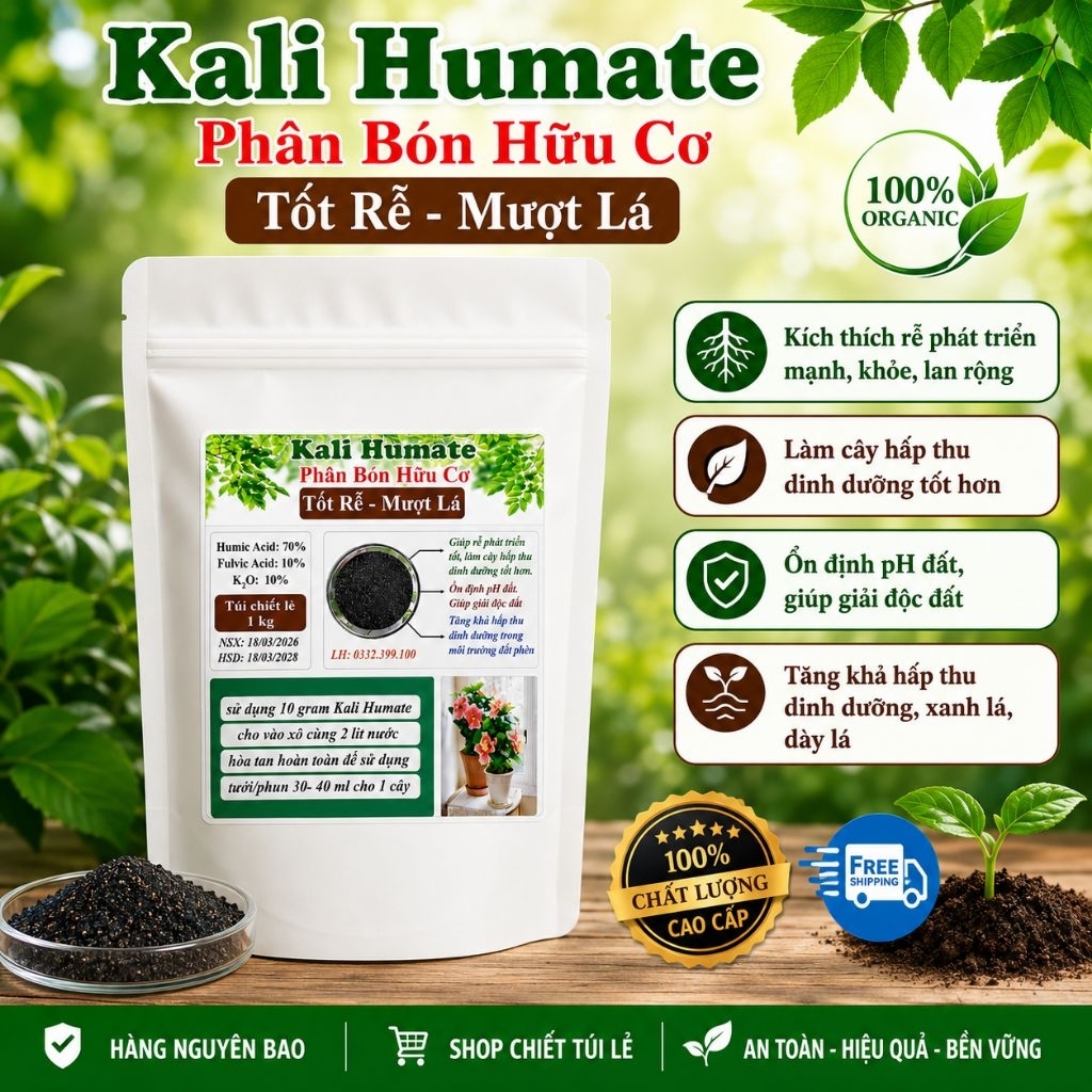 Túi 1 Kg Phân Bón Hữu Cơ Kali Humate Tan 100% Giàu Acid Humic Và Fulvic Dưỡng Rễ Tốt Cây