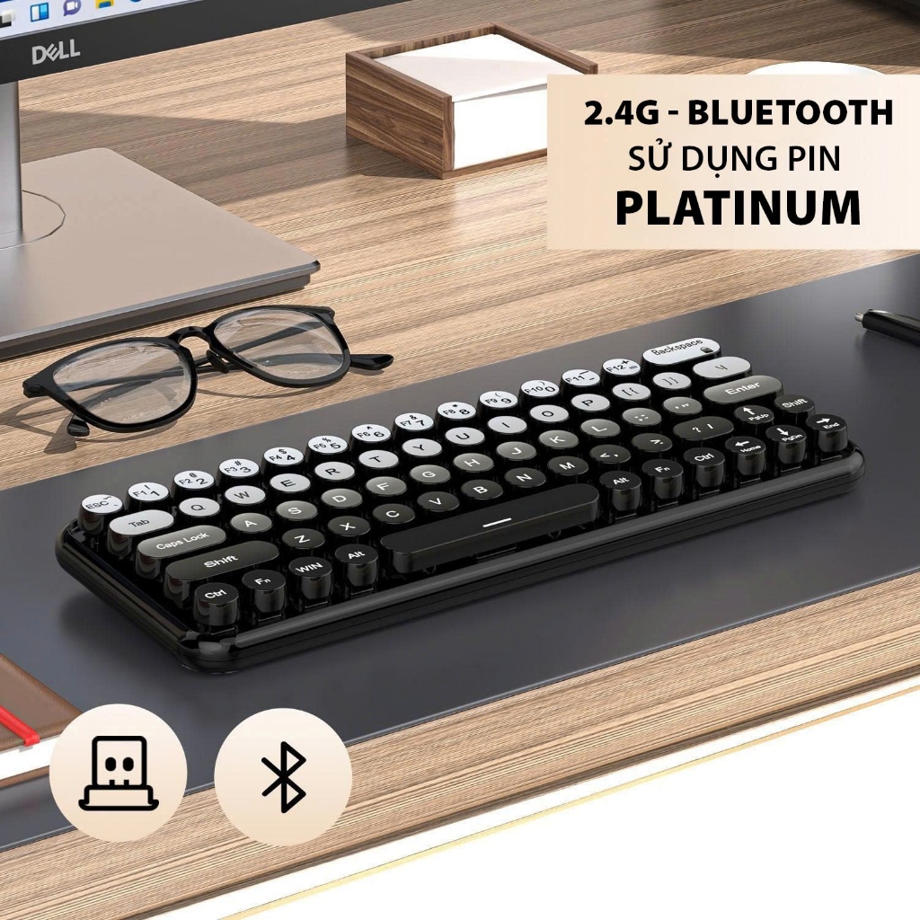 Bàn phím giả cơ kết nối không dây 2.4G + bluetooth sử dụng cho máy tính, điện thoại, ipad
