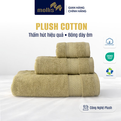 Khăn Mollis PLUSH COTTON dày mềm êm da, thấm hút, công nghệ LapYarn bền bỉ, ít rụng bông, lau mặt chuẩn skincare M8V