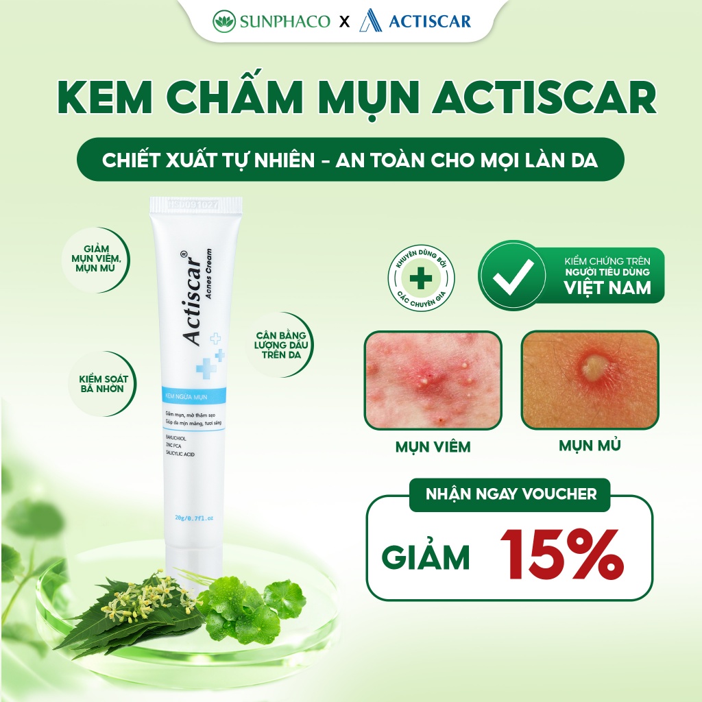 Kem Chấm Mụn ACTISCAR Acnes 20g Giảm Mụn Bọc Mụn Viêm, Giảm Sưng Viêm, Mờ Thâm Sẹo