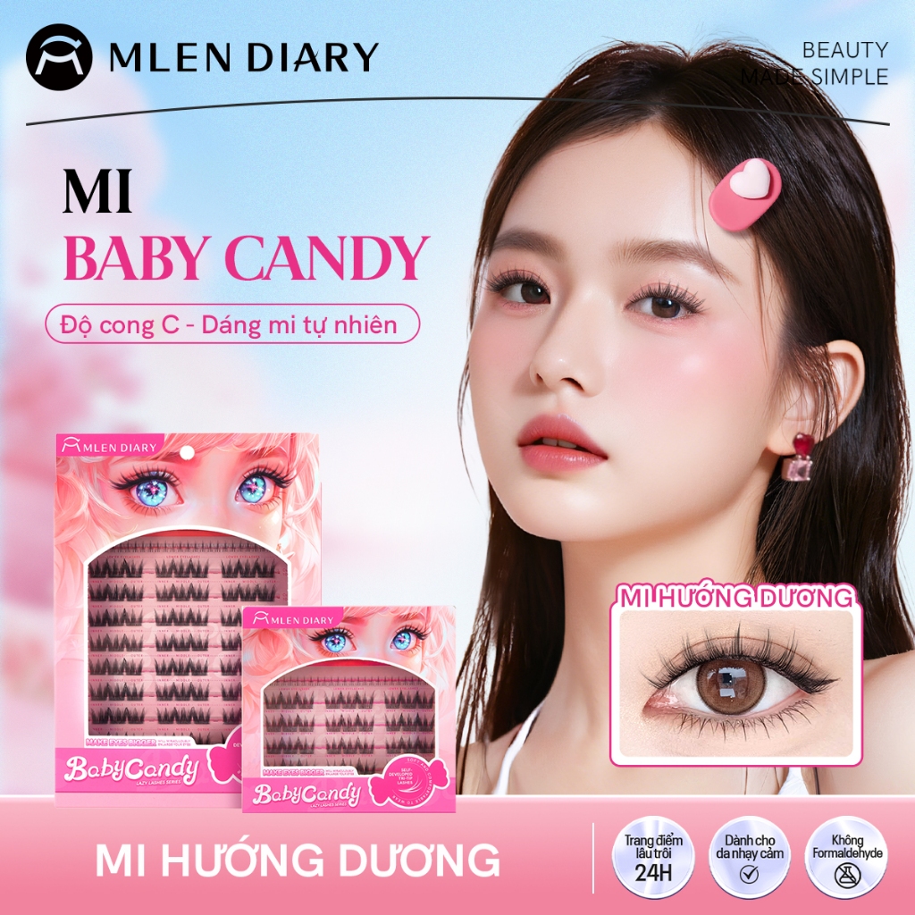 MLEN DIARY Lông Mi Giả Baby Candy 4in1 Dễ Sử Dụng Tự Nhiên Mi Giả Mềm Mại Và Keo