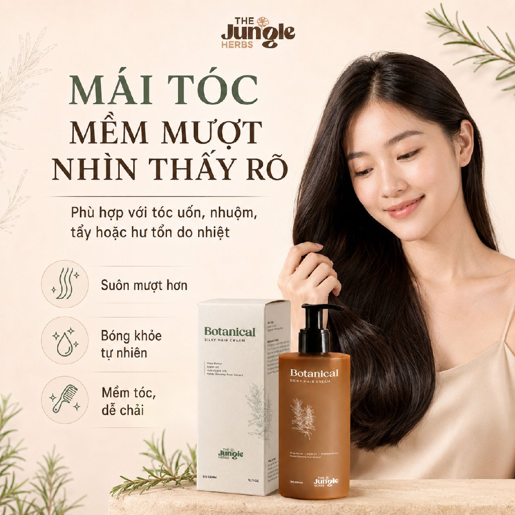 Kem ủ và xả tóc giúp tóc mềm mại, bóng mượt không chứa silicone Botanical Silky - The Jungle Herbs