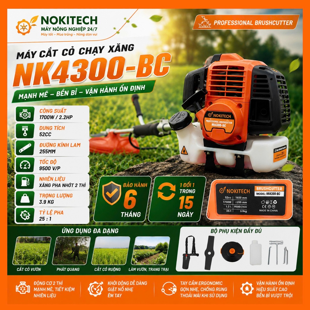 Máy Cắt Cỏ nokiteech  KM430 động cơ 2 thì công suất 1450W