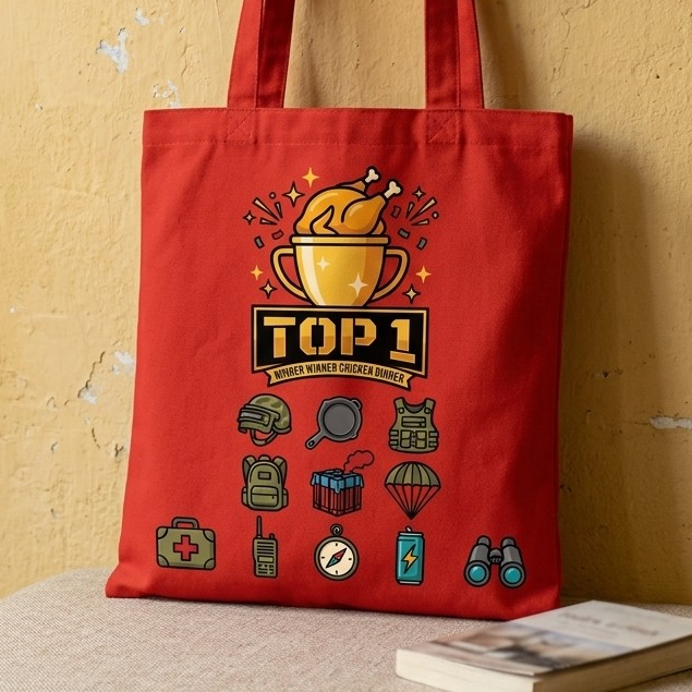 Túi Đỏ Cúp Top 1 Bộ Sưu Tập Loot Kit Battle Royale Game Thủ Vô Địch Canvas Có Khóa Kéo Túi Phụ 35x40