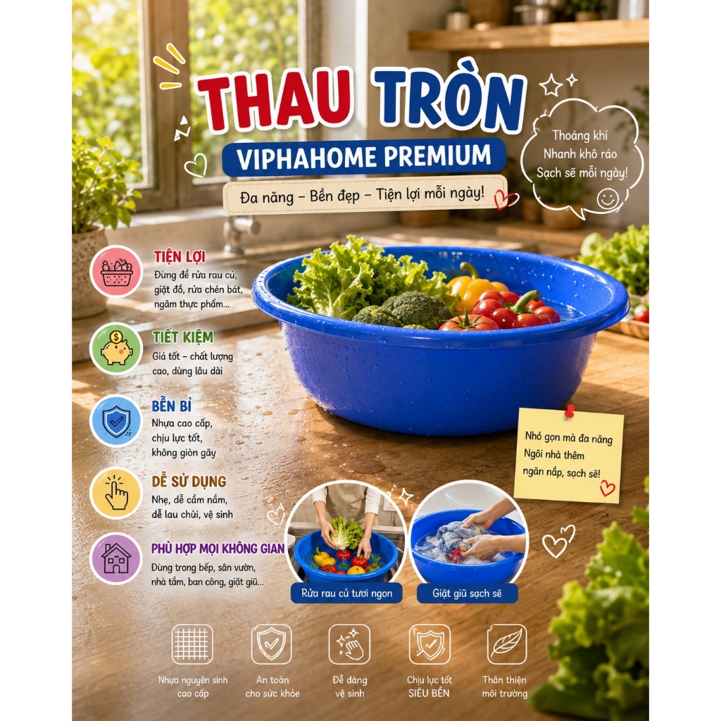 THAU TRÒN VIPHAHOME 3T0/ 3T5/ 4T0 [MÀU SẮC NGẪU NHIÊN]