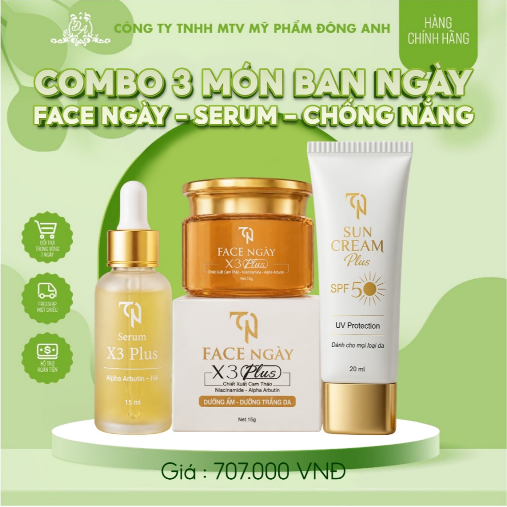 Combo Face Ngày (Face ngày- Serum - Chống nắng) Đông Anh Dưỡng Trắng, Cấp Ẩm, Bảo Vệ Da