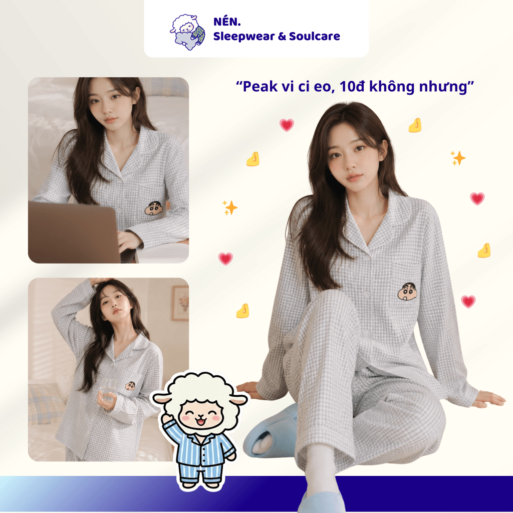 Pijama Bộ Ngủ Nam Nữ Tay Dài Cotton Caro Shin