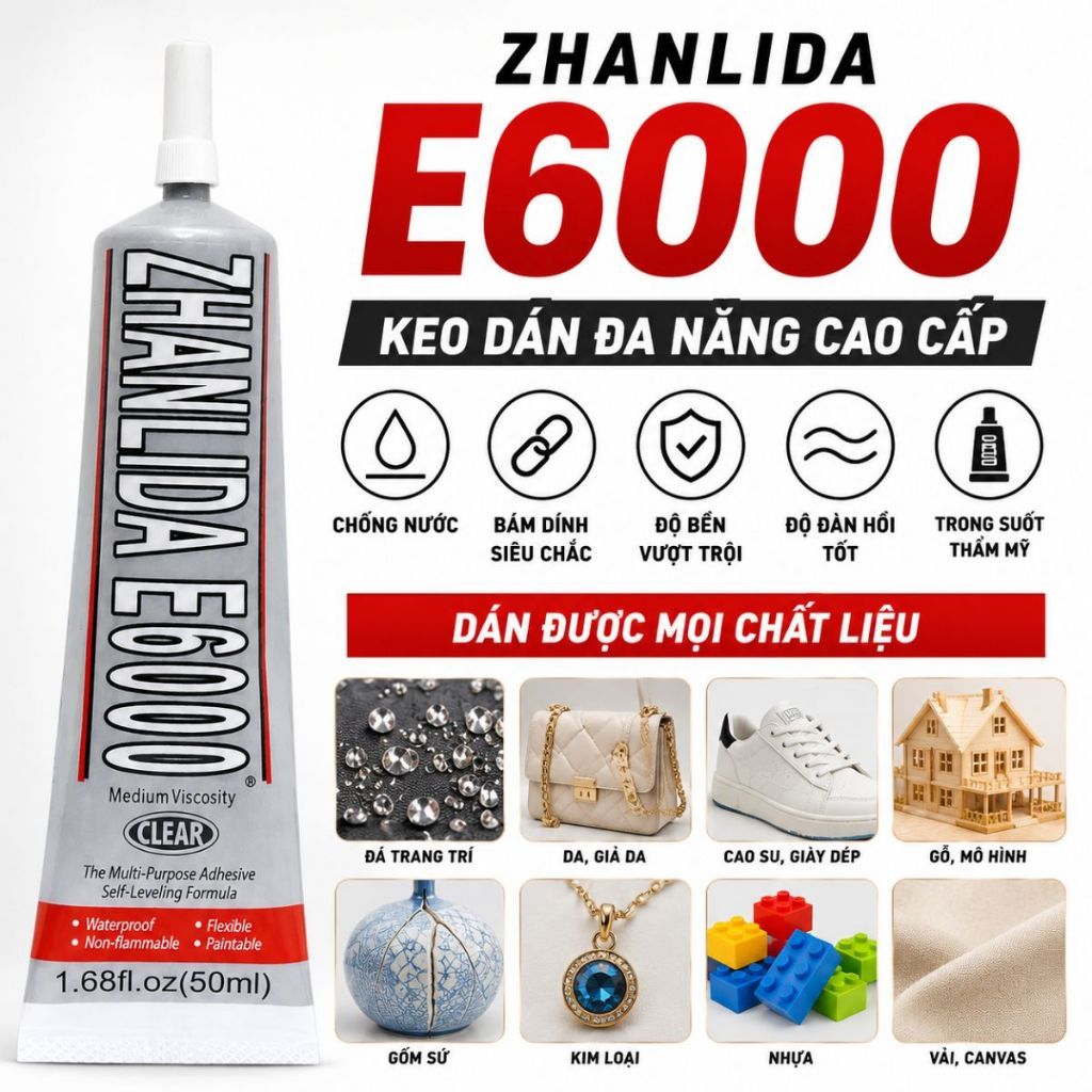 Keo Dán Đa Năng E6000 Zhanlida Trong Suốt – Keo Dán DIY Trang Sức, Đính Đá, Phụ Kiện Keo Siêu Dính