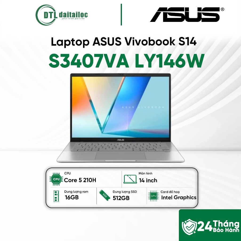 Laptop ASUS Vivobook S14 S3407VA LY146W Core 5 210H 16GB 512GB 14 inch WUXGA Win 11 Bạc | Chính Hãng
