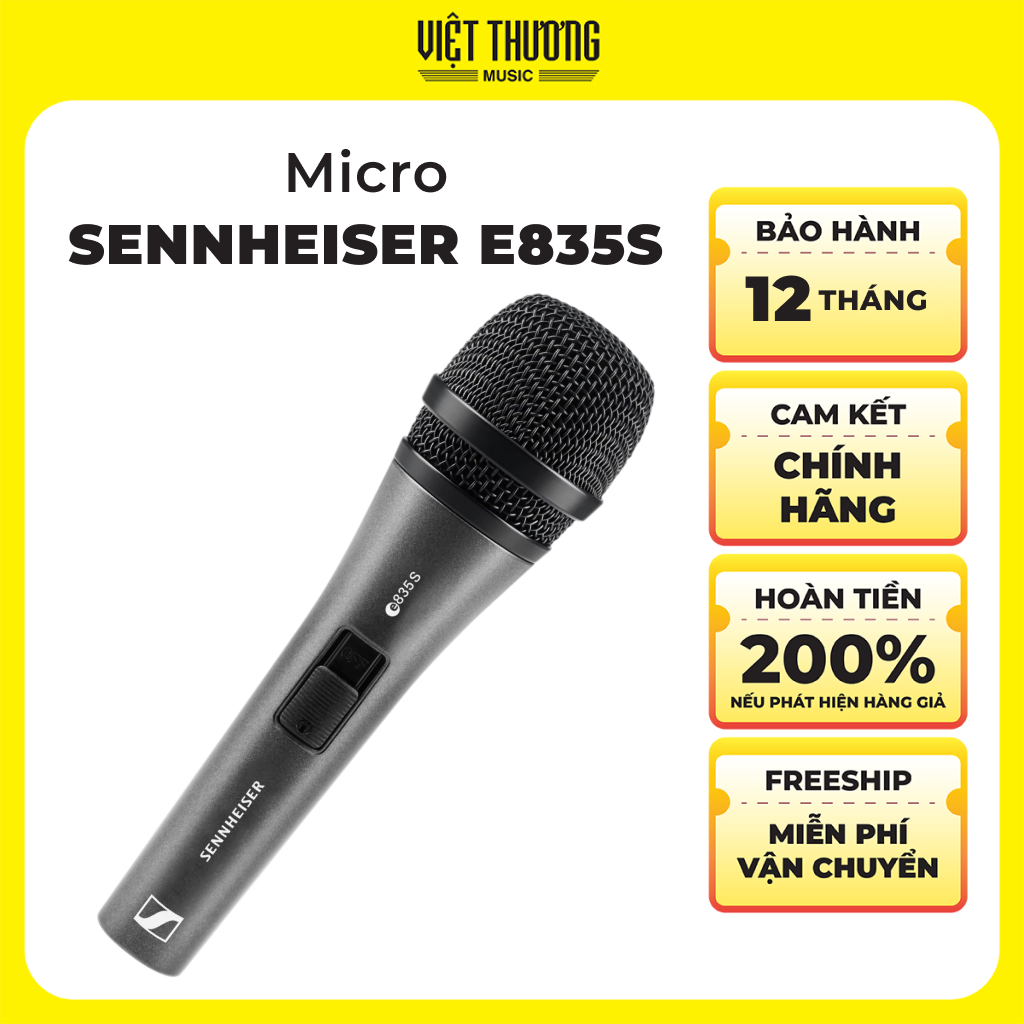 Micro Karaoke Sennheiser E835S Có Dây Âm Rõ Nét, Trầm Ấm Chống Hú Hiệu Quả