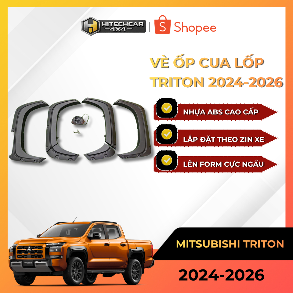 Vè Cua Lốp Xe Bán Tải HitechCar4X4 Mitsubishi Triton 2024-2026 Nhựa ABS Cao Cấp Bộ 4 Ốp 3 Mẫu Zin Xe