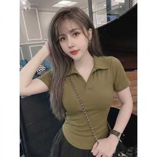 Áo Thun Nữ Cổ V Bẻ Gân Nổi Ôm Dáng