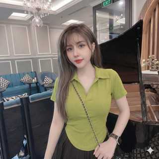 Áo Thun Nữ Cổ V Bẻ Gân Nổi Ôm Dáng