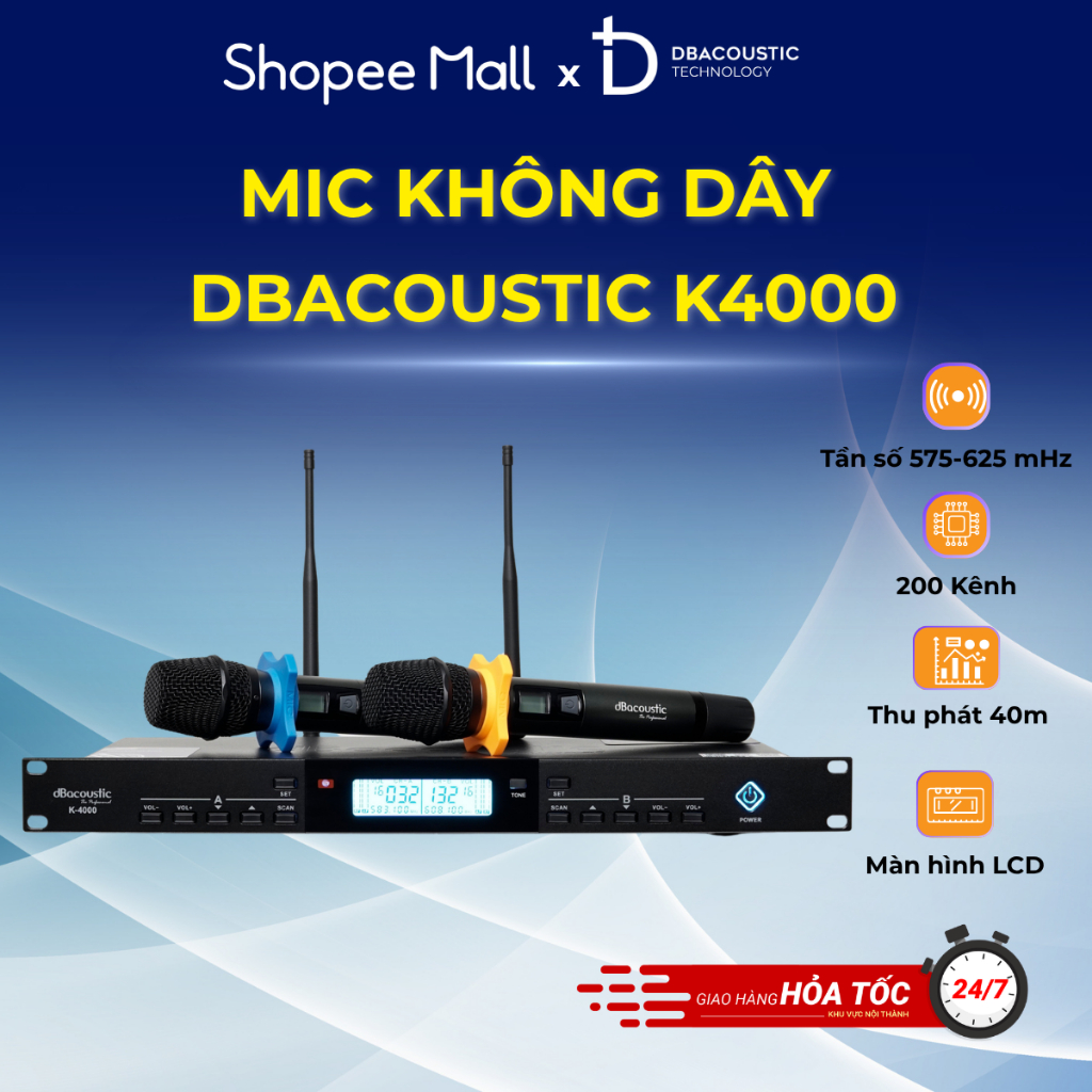 Mic không dây DBAcoustic K4000 - 200 kênh tần số - Hát nhẹ - 15 chế độ EQ - Hàng chính hãng - BH 12T