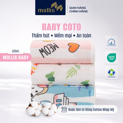 Khăn tay trẻ em HM5A Mollis BABY COTO thấm hút tốt, dày dặn nhanh khô, thiết kế dễ thương, lau tay nâng niu da bé