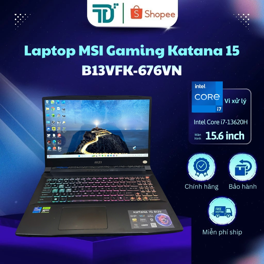 Laptop MSI Gaming Katana 15 B13VFK-676VN i7-13620H/AI/16GB/1TB/Geforce RTX 4060 8GB/15.6"FHD - Lapto