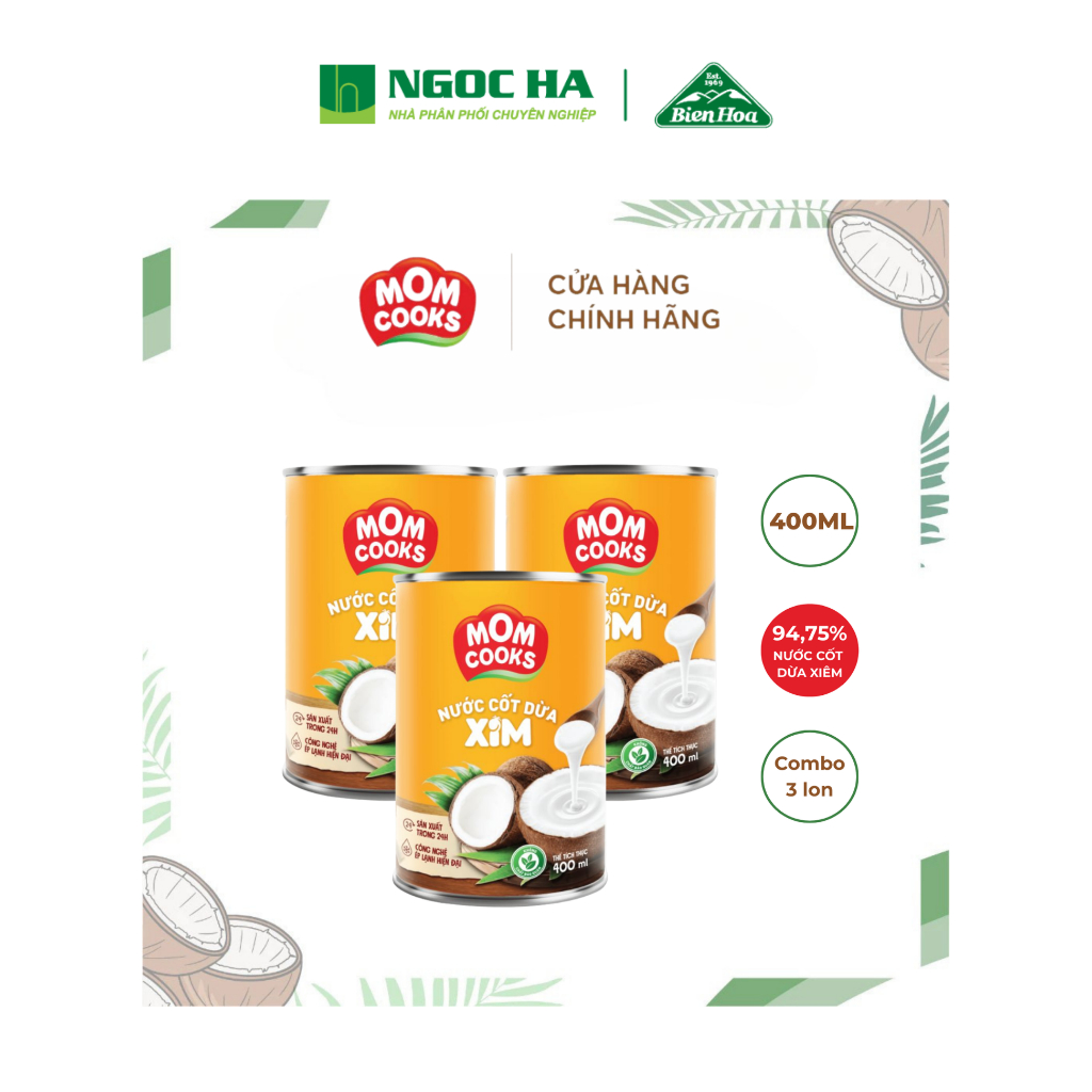 Combo 3 lon Nước Cốt Dừa Mom Cooks 400ml/lon