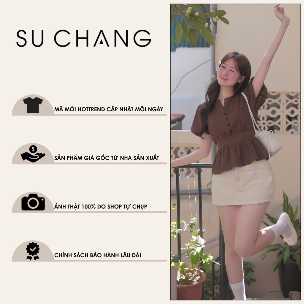 Áo Kiểu Cổ V Cúc Dọc Tay Bồng Bo Eo A897 Su Chang Thời Trang Nữ | BigBuy360 - bigbuy360.vn