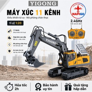 Máy Xúc Điều Khiển YIGONG 11 Kênh Gầu Sắt Hợp Kim Có Đèn LED Pin Sạc Điều Khiển Từ Xa 2.4GHz