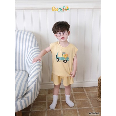 Set bộ ba lỗ Beemo in hình ôtô đáng yêu vải cotton co giãn cho bé đi chơi, đi biển từ 9-24kg 6078BHB