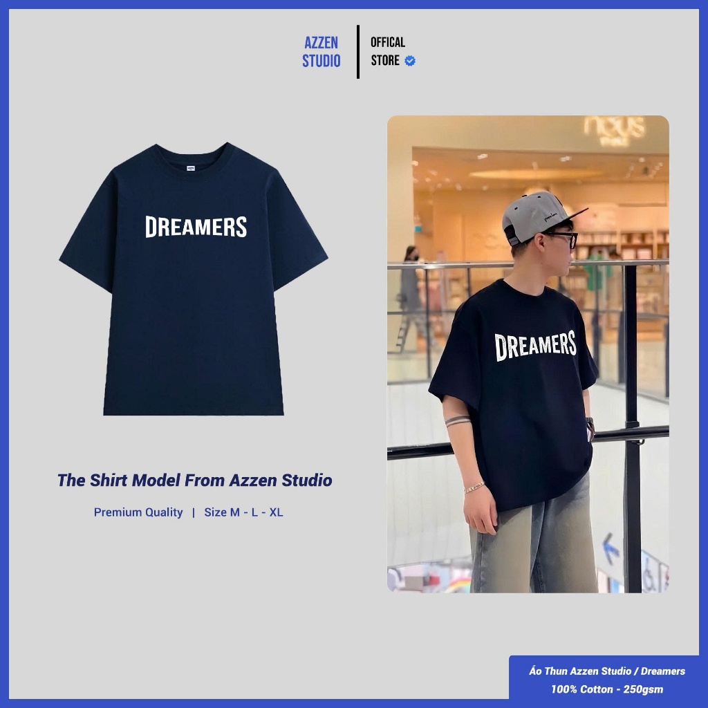 Áo Thun Cổ Tròn Unisex Azzen Studio - Dreamers Cotton 250gsm Basic Dành Cho Nam Nữ