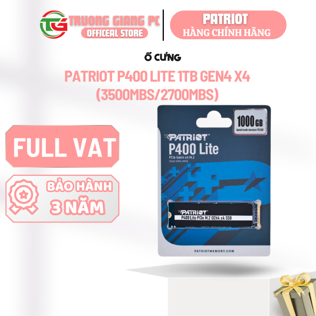 [CTY FULL VAT] SSD NVME PATRIOT P400 LITE 1TB GEN4 X4 (3500MBS/2700MBS) M.2 2280 PCIE - NEW CHÍNH HÃ