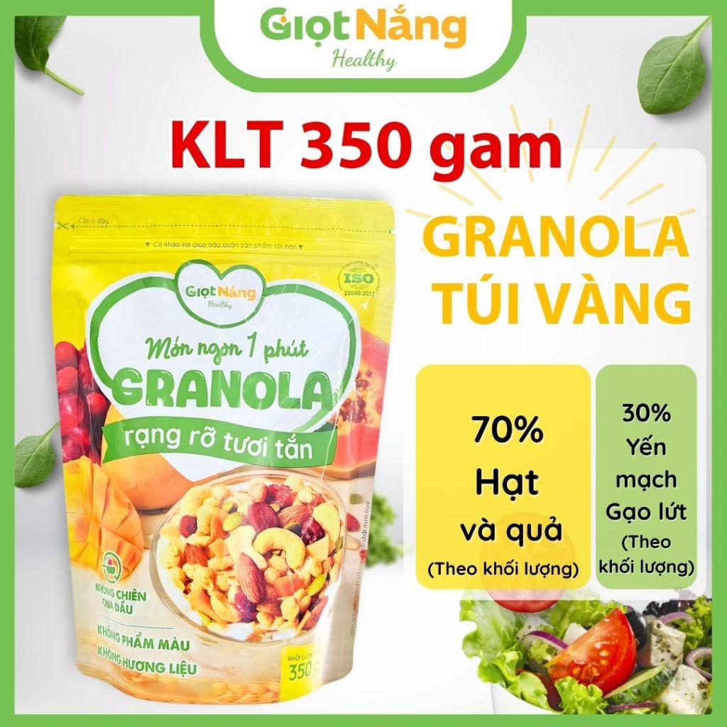 [Live] Granola Giọt Nắng Túi Vàng 350g Hạt Ngon Giòn Với Viên Yến Mạch Trái Cây Mới Từ Nông Sản Giọt
