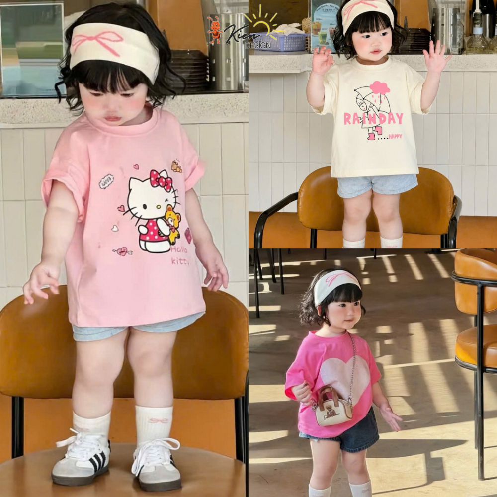 Áo Thun Bé Gái Hoạt Hình Đáng Yêu Chất Cotton Co Giãn Mặc Hè Siêu Xinh Cho Bé 7-27kg Mặc Đi Chơi Đi 