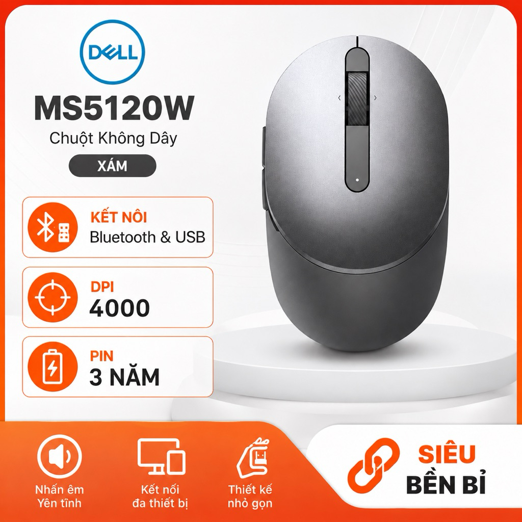 Chuột Dell Bluetooth MS5120W Pin 3 Năm 4000 DPI - Chính hãng