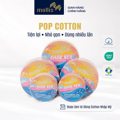Khăn nén Mollis POP COTTON gọn nhẹ, tiện lợi, thấm hút tốt, tiện mang đi du lịch, công tác, gym, có thể tái sử dụng HNEN