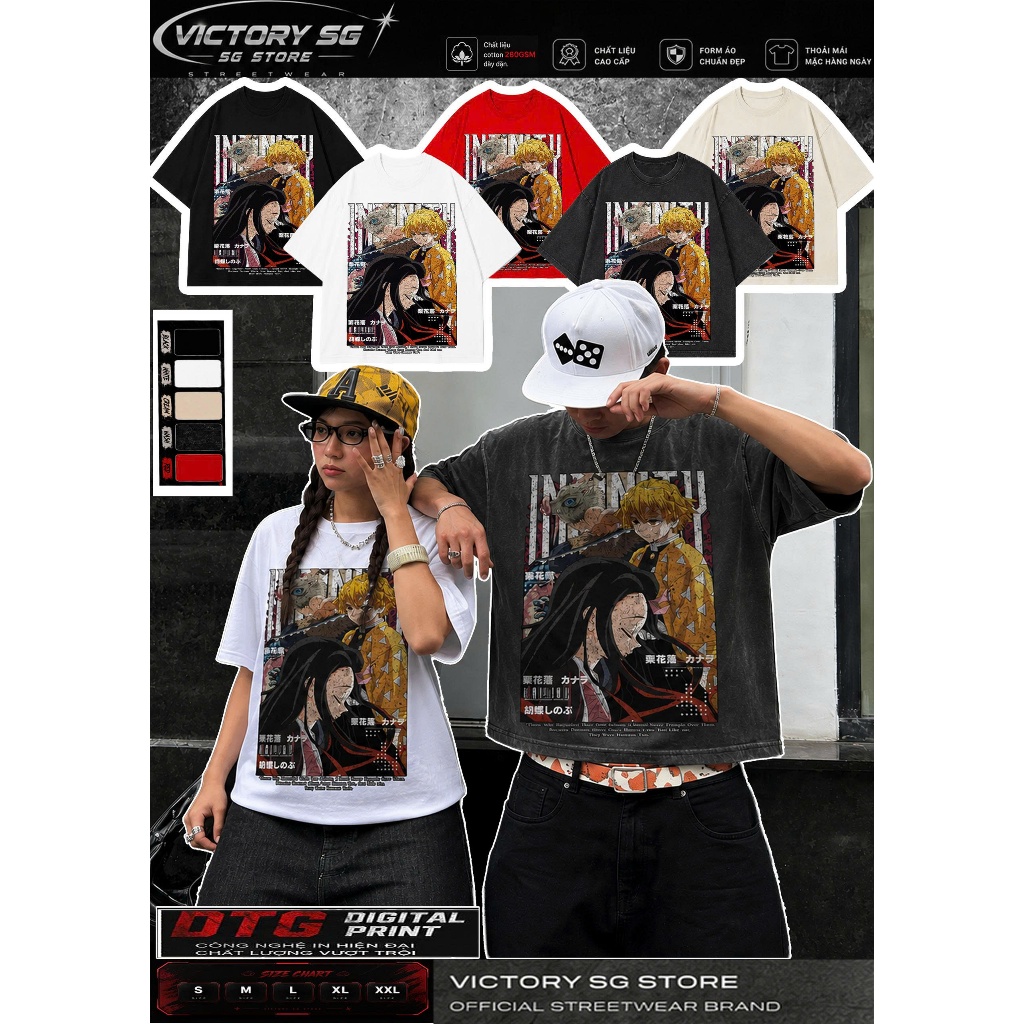 Áo Thun VICTORY - ''ZENITSU x NEZUKO"/ Form BIG BOXY 100% Cotton 2C DÀY DẶN, ĐL 280GSM. Hình In Thở 