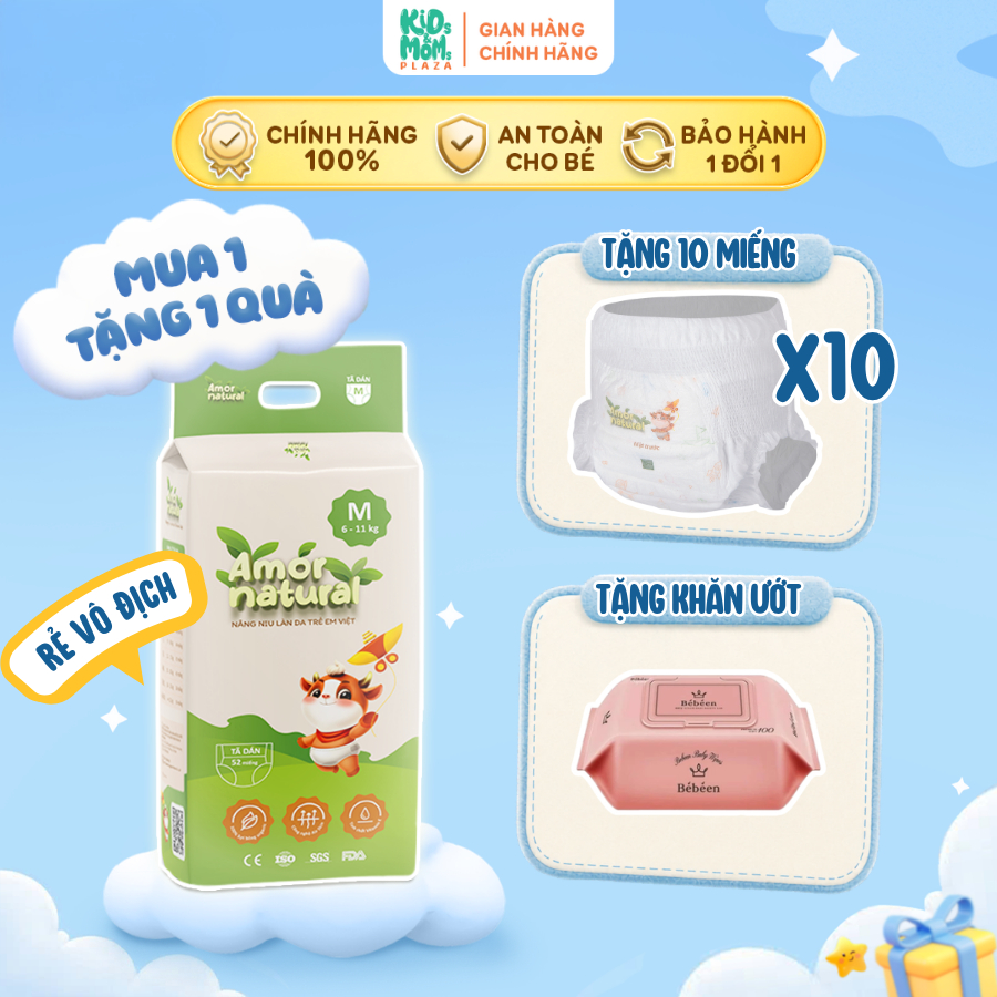 (1A) [COMBO TRẢI NGHIỆM] COMBO 1 bịch Tã/bỉm quần/dán Amor Natural thoáng khí, tiết kiệm đủ size NB 