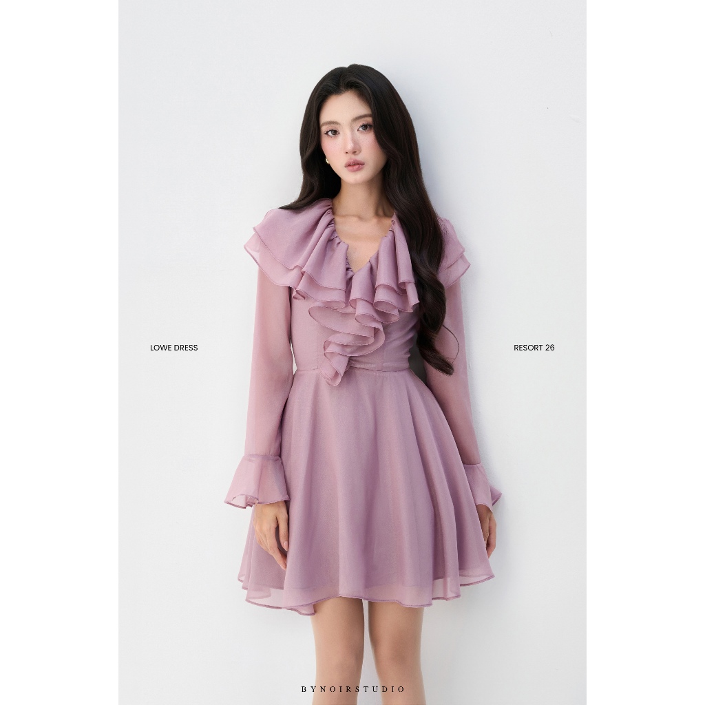 Bynoir Lowe Dress - Váy tơ dáng xòe phối bèo