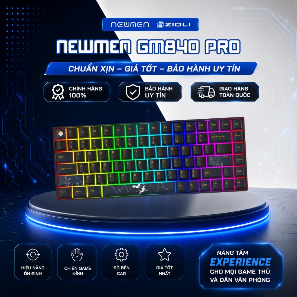 Bàn Phím Cơ Không Dây Dual Mode Newmen GM840 Pro (Tiên Hạc -Trăng & Mây) - Hàng Chính Hãng
