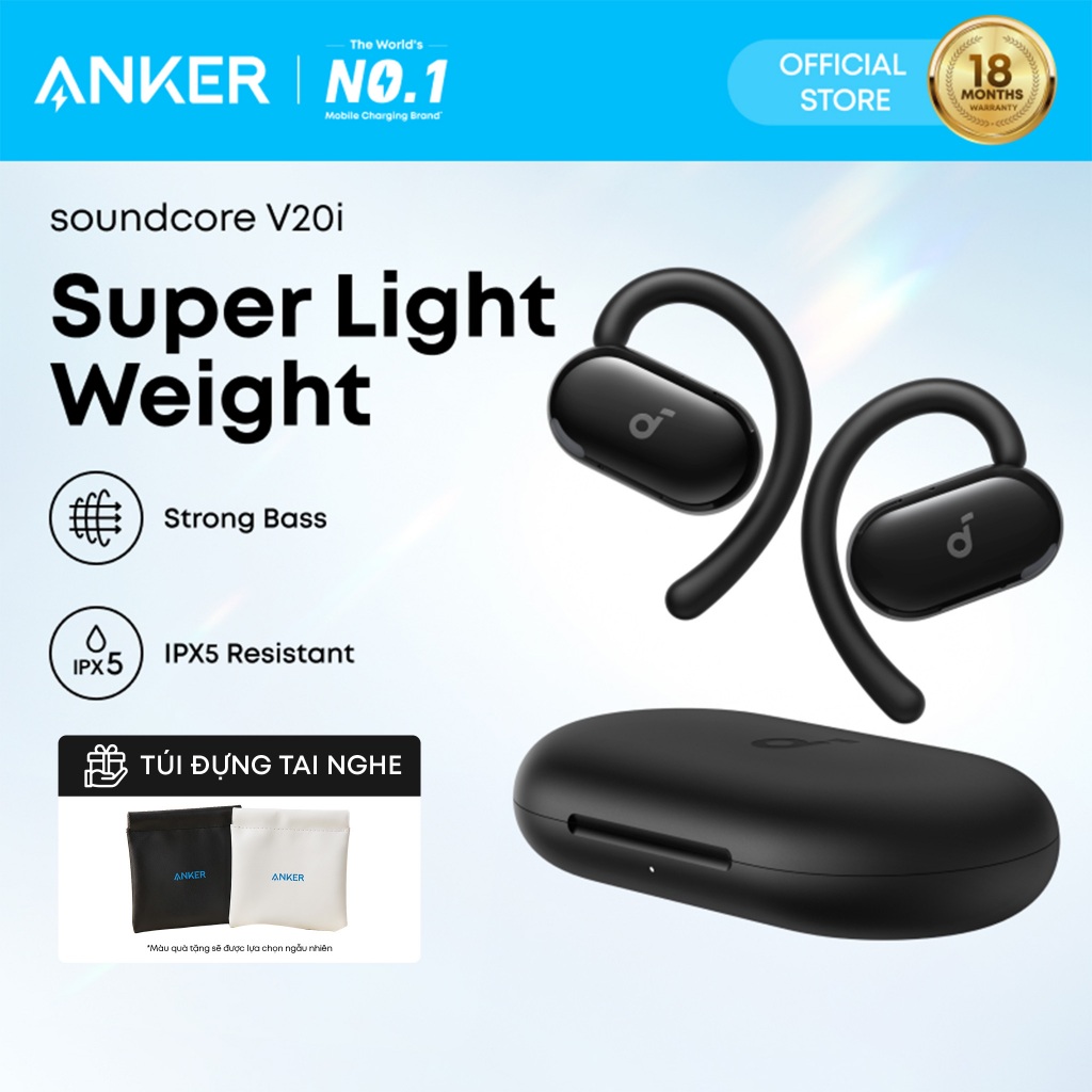 Tai nghe bluetooth dạng móc soundcore V20i siêu thoải mái, chống nước IP55, thời lượng phát tới 36H, kết nối bluetooth 5 | BigBuy360 - bigbuy360.vn