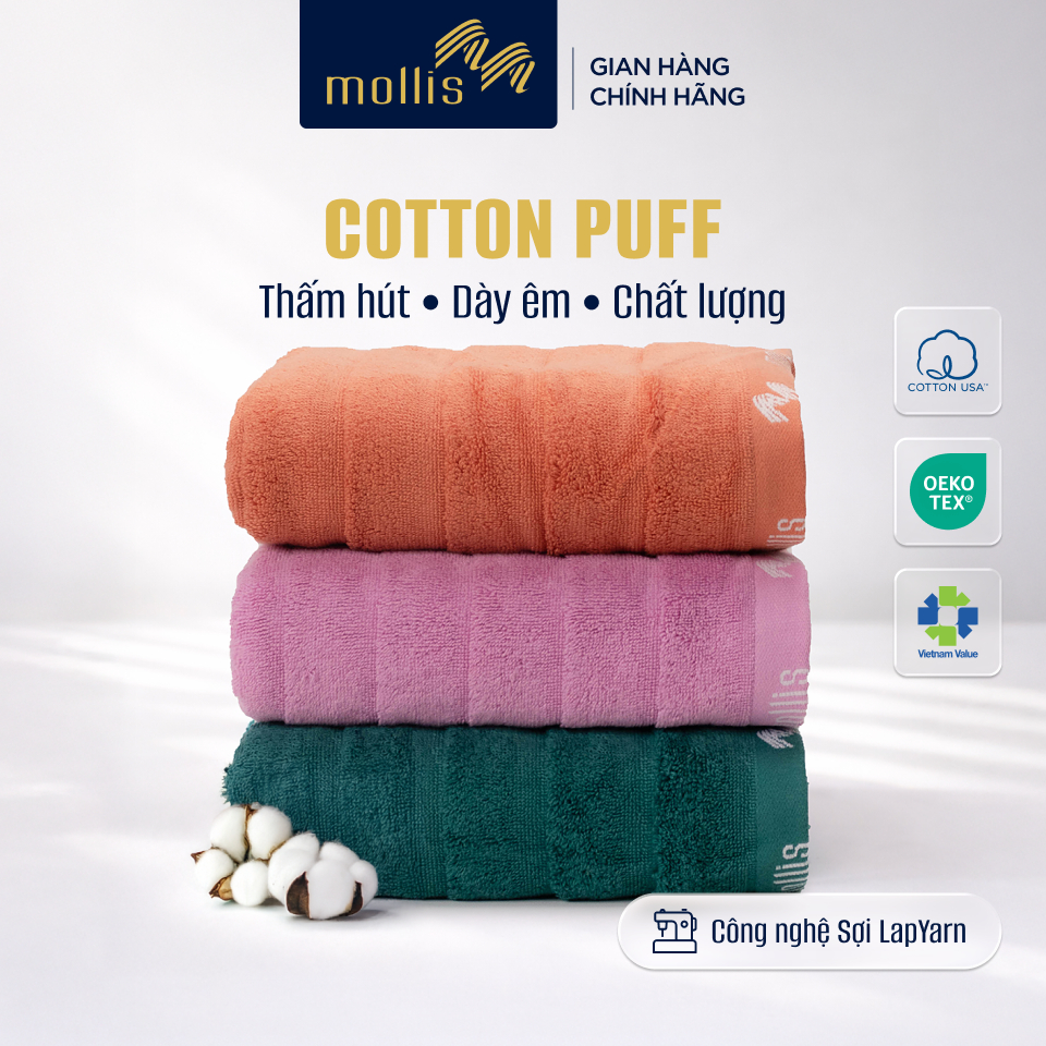 Khăn Tắm BM2Y Mollis COTTON PUFF sợi LapYarn dày mềm, siêu thấm hút, nhanh khô, khăn tắm gội lau mặt