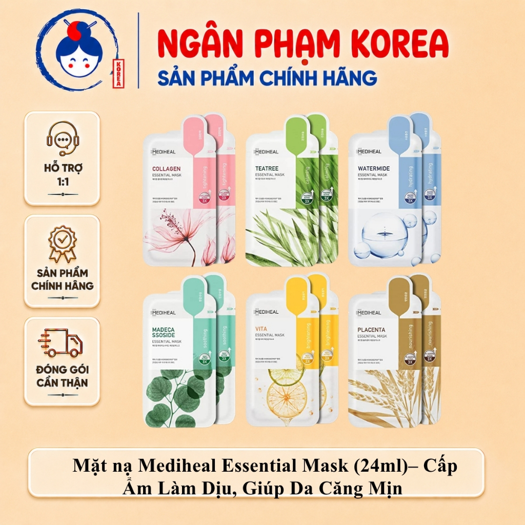 Mặt nạ Mediheal Essential Mask (24ml) Cấp Ẩm, Phục Hồi Da, Ngân Phạm Korea