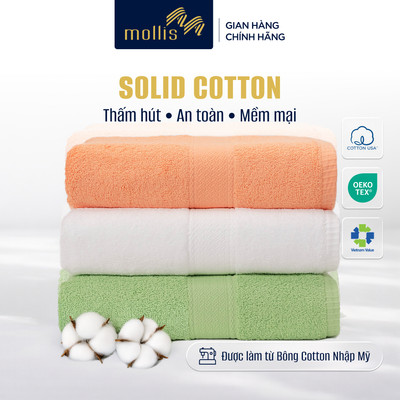 Khăn Mollis SOLID COTTON làm tư sợi bông Mỹ, thấm hút thoáng khí,mềm êm,khăn tắm gội lau mặt chăm da chuẩn skincare HM50