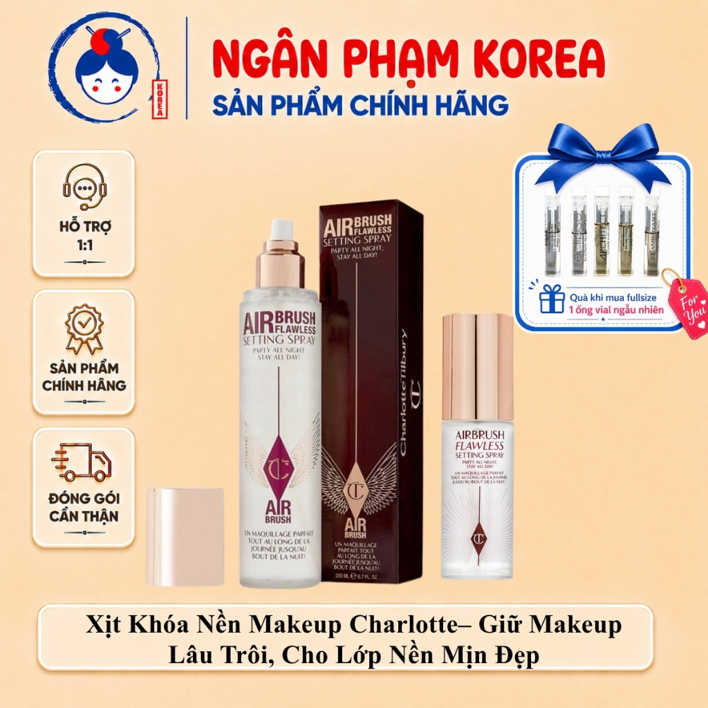 Xịt Khoá Nền Charlotte Tibury Airbrush Flawless Setting Spray, Ngân Phạm Korea