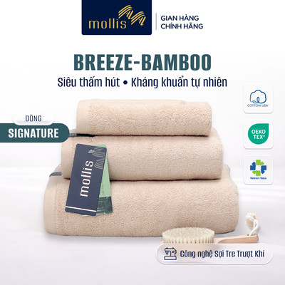 Khăn Mollis BREEZE BAMBOO sợi tre thoáng khí, thấm hút tốt, kháng khuẩn tự nhiên lau mặt lau tay chuẩn skincare MBM