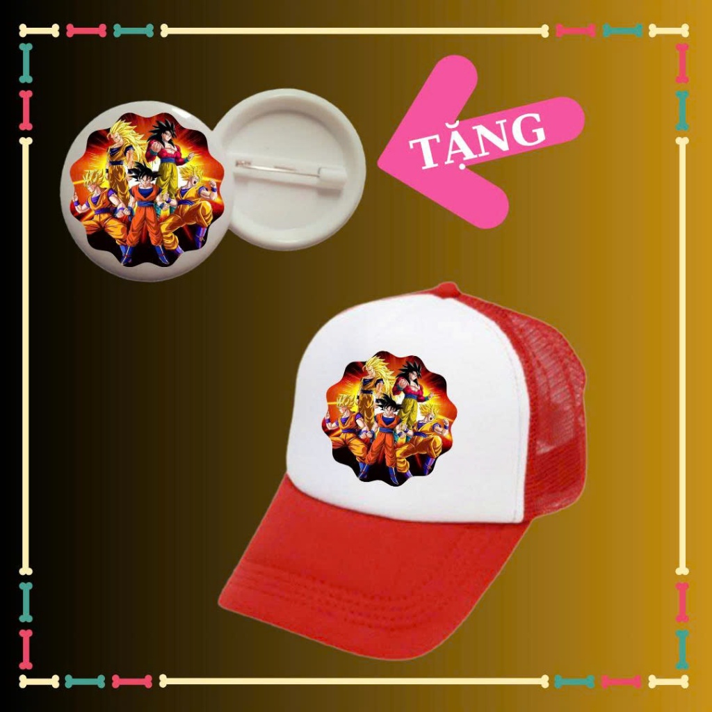 Mũ lưỡi trai mẫu Songoku 7 viên ngọc rồng Mũ Dragon Ball xịn xò cho trẻ em-Tặng kèm huy hiệu