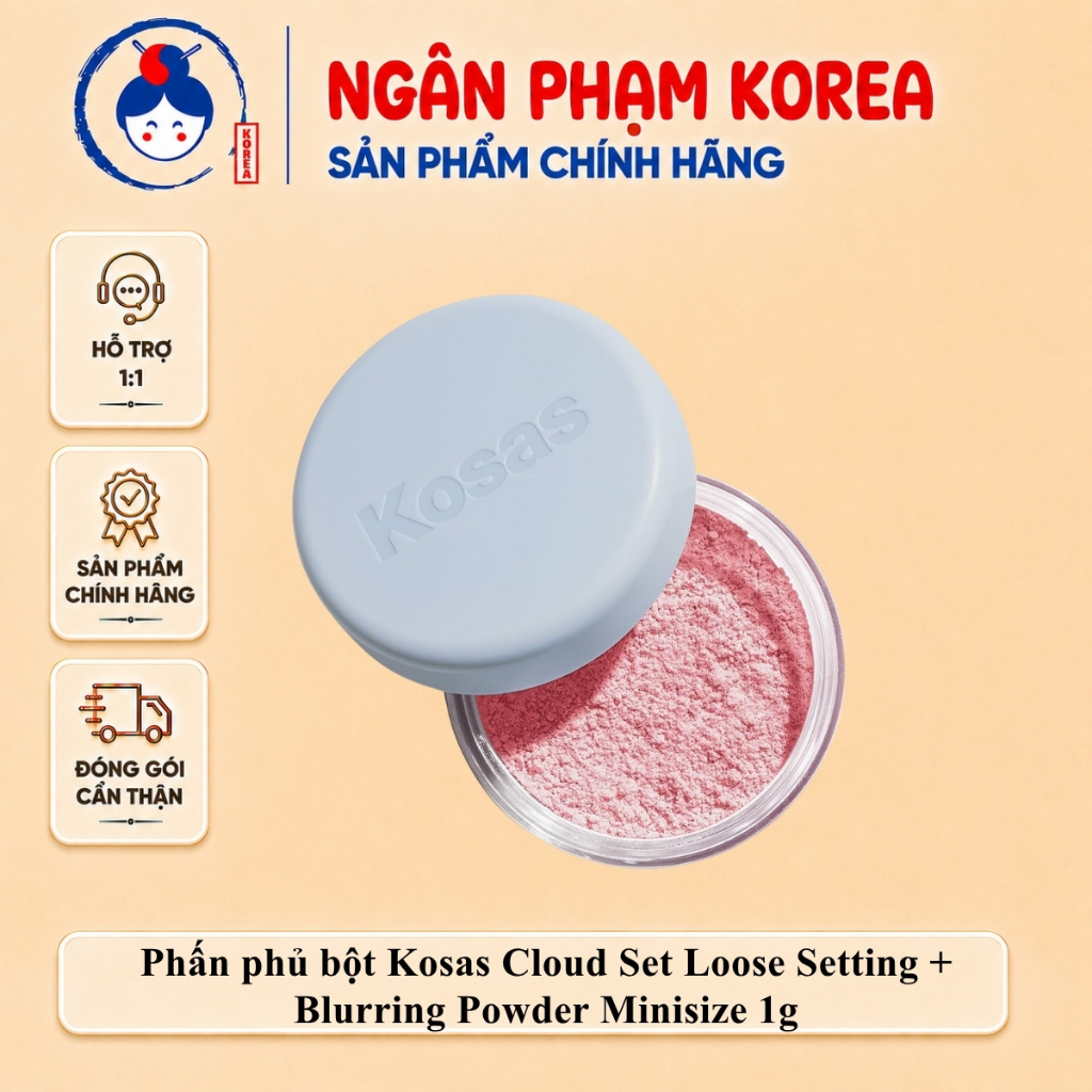Phấn Phủ Bột Kosas Cloud Set Loose Setting + Blurring Powder Minisize 1g, Ngân Phạm Korea
