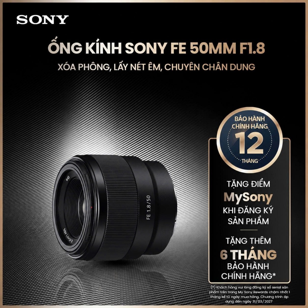 Ống kính máy ảnh Sony FE 50MM F1.8 | Tiêu cự 50mm, khẩu lớn F1.8 xóa phông, lấy nét êm, chuyên chân 