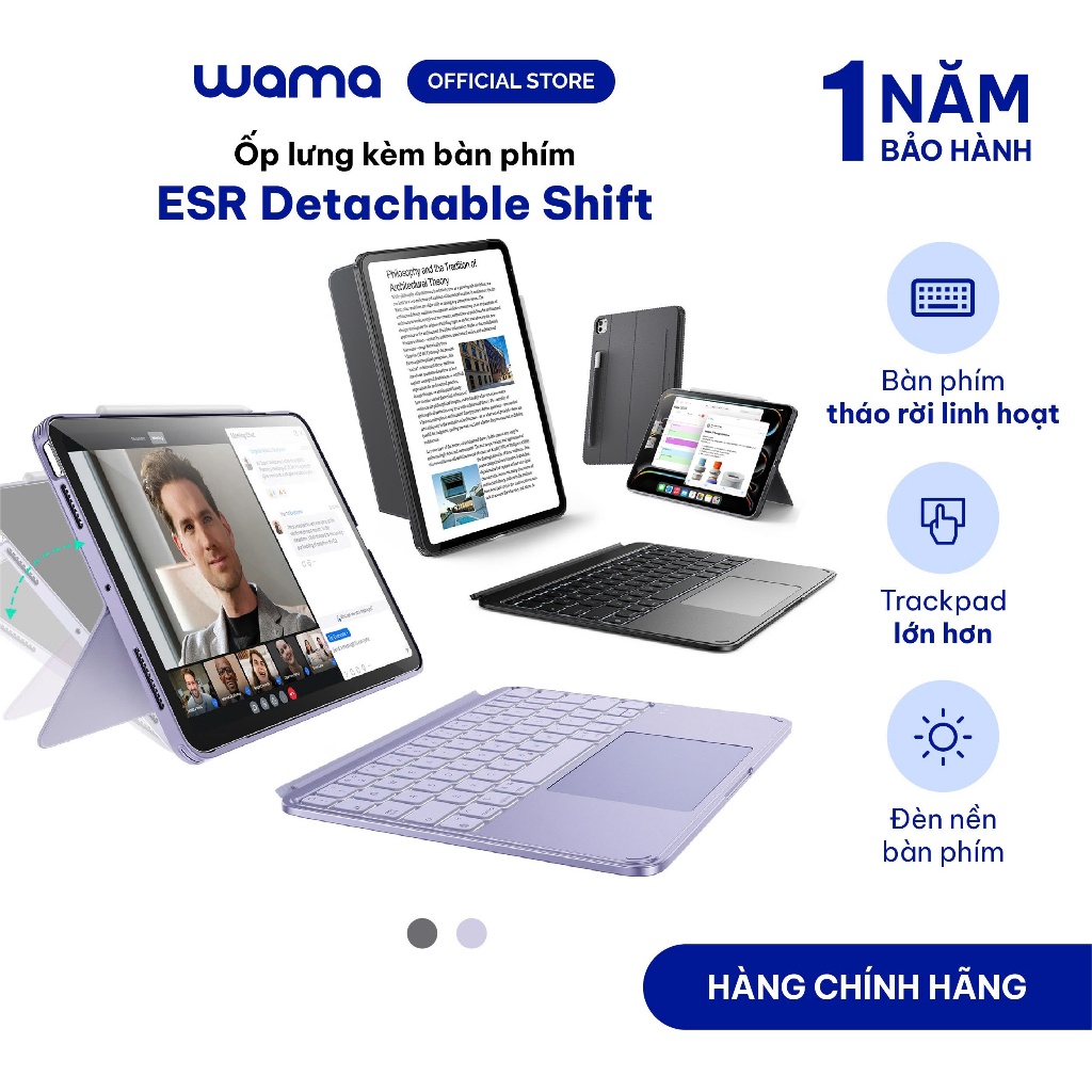 Ốp iPad kèm bàn phím ESR Detachable Shift dành cho iPad Air 4/5/6/7/8 & Gen 11/A16/10 tháo rời linh 