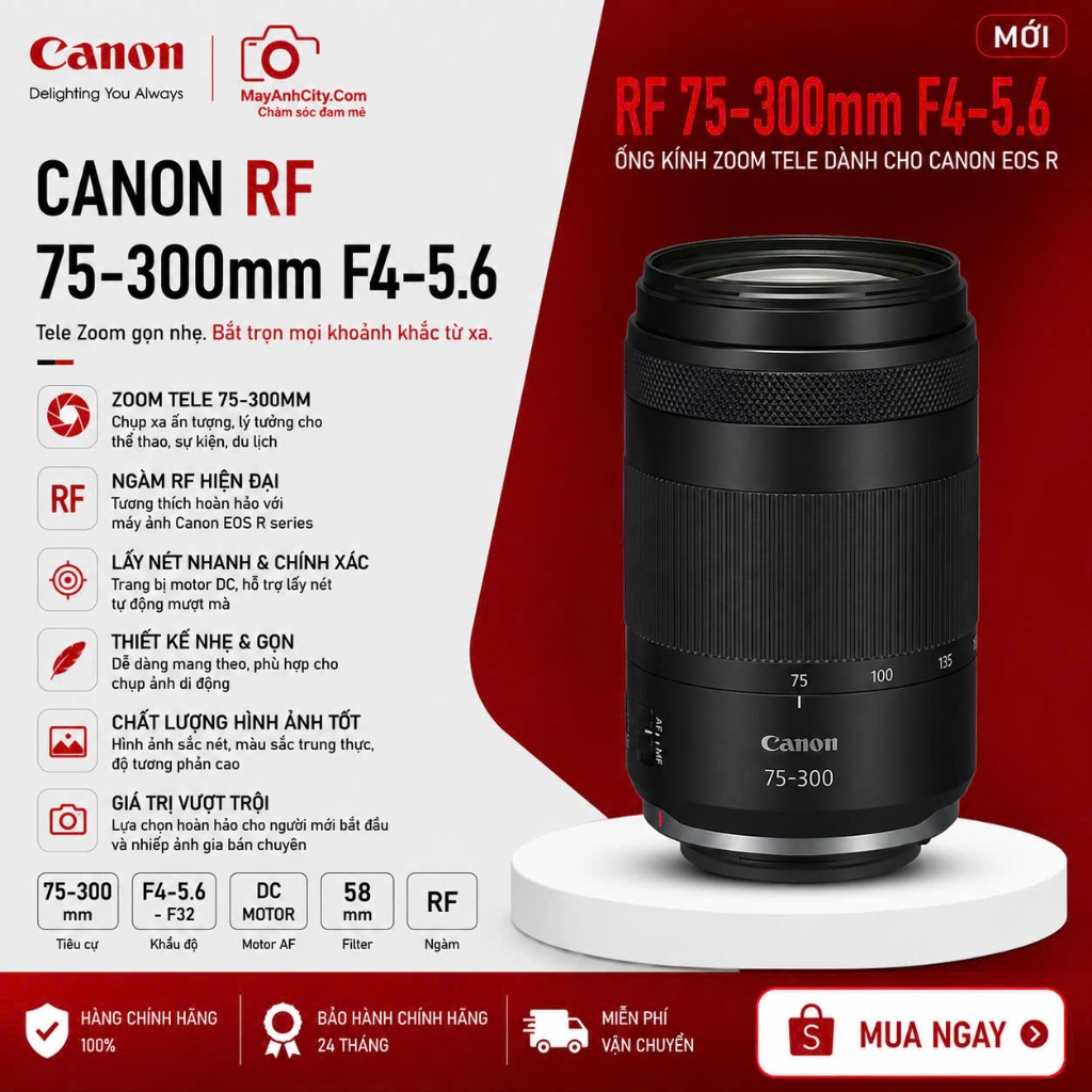 Canon RF 75-300mm F4-5.6 Lens Tele Zoom Cho Canon EOS R Chính Hãng Bảo Hành 24 Tháng