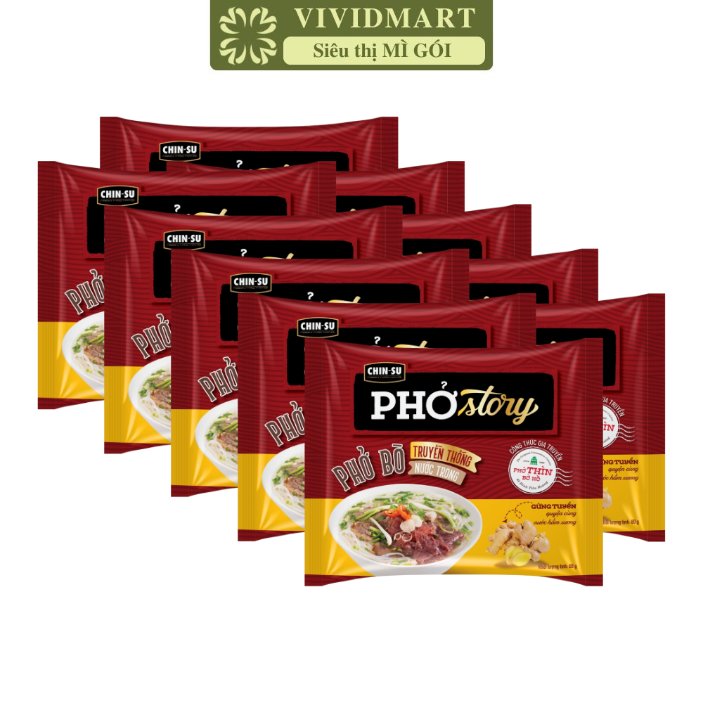 SET 10 GÓI - MASAN - Chin-su Phở Story (không thịt) hương vị Phở bò truyền thống nước trong, Phở bò 