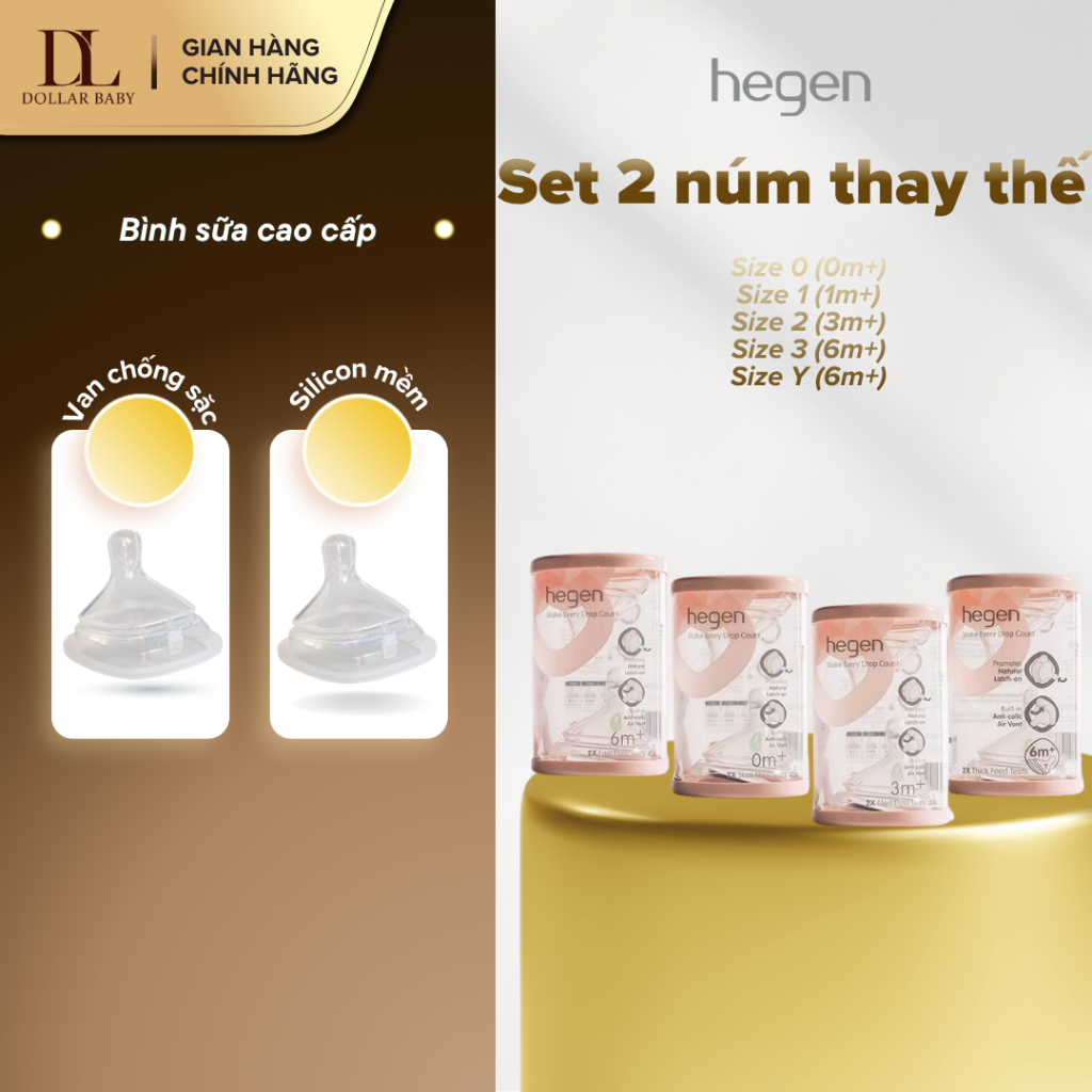 Núm Ty Thay Thế Bình Sữa Hegen Hộp 2 Cái - Hàng Chính Hãng Đầy Đủ Tem Chính Ngạch